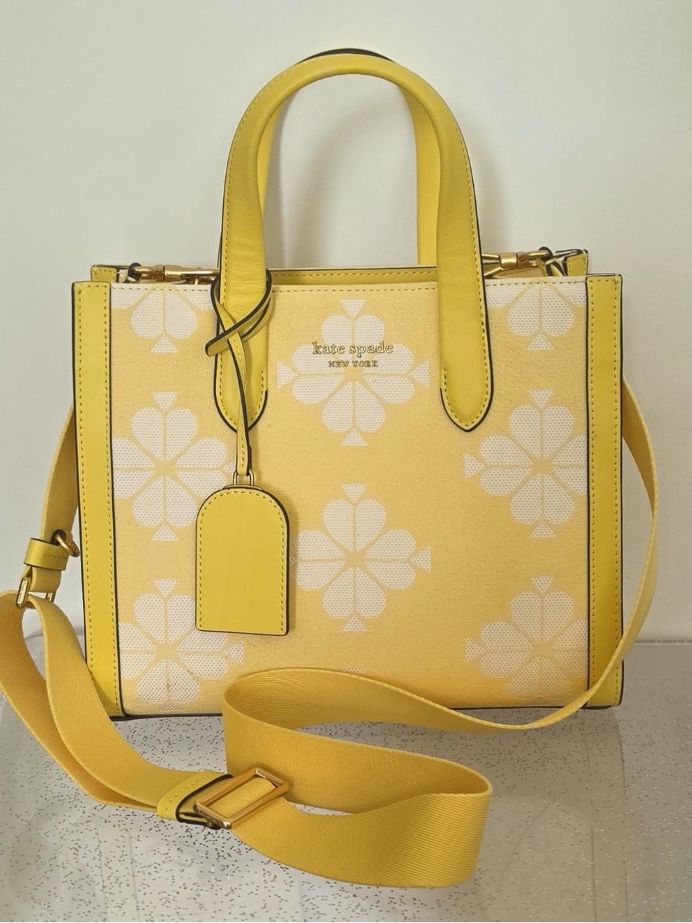 kate spade Yellow Floral Structured Tote with Removable Strap